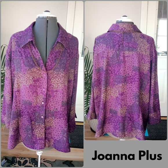 Joanna Plus Tops - Joanna Plus Purple Print Button Down Blouse